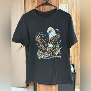 Huckberry Black Tee with Multicolor Eagle Graphic